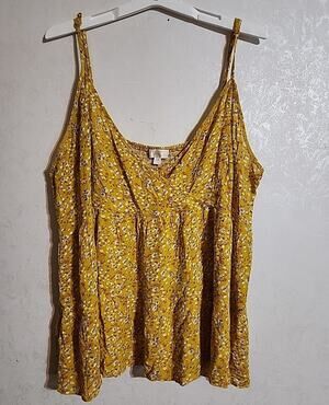 Chance Baby Doll Top Strappy Adjustable Crisscross V Neck 3X Yellow Floral